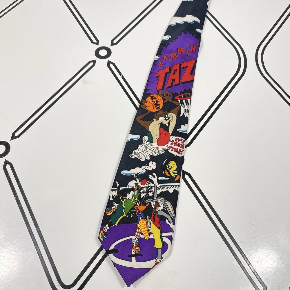 Vintage‎ 1993 Looney Tunes Mania Tie – Taz & Bugs Basketball / Space Jam Novelty